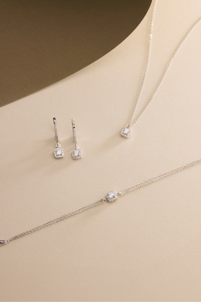 Nereze 925 Ayar Gümüş Rodyum Kaplama Pırlanta Montür Tektaş Kolye,Bileklik ve...