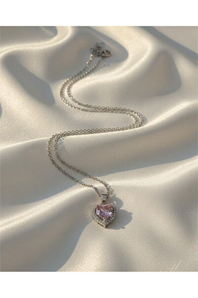 staınless steel Kadın Paslanmaz Çelik Zirkon Taşlı Kalpli Kolye, Şık ve Zarif...