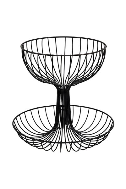 OEM Black Metal Fruit Bowl with 2 Levels 30x29cm