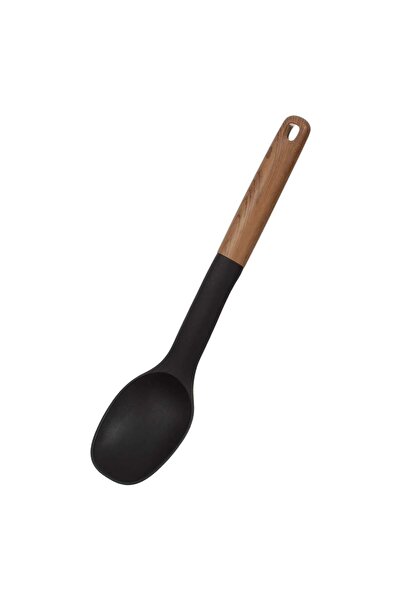 OEM Black Plastic Serving Ladle with Brown Handle 32cm