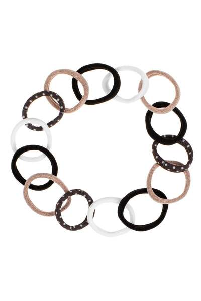 OEM Elastice Par Frotte Negre cu Buline Albe Aurii pentru Femei - 14buc