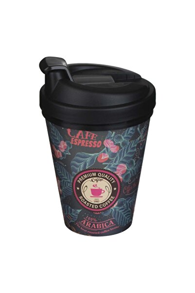 OEM Pahar din Plastic cu Model Frunze Tropicale cu Capac 400ml