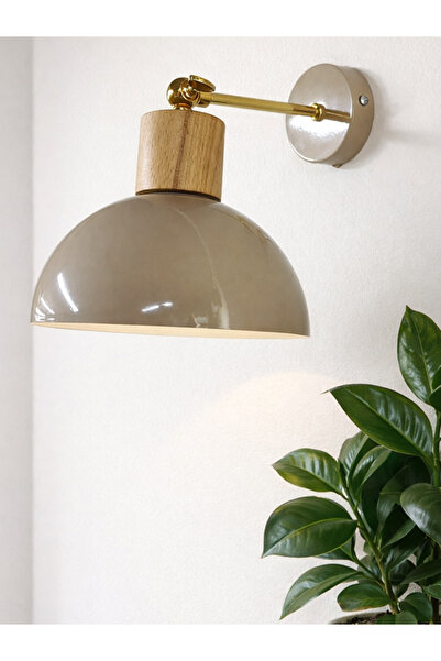 NOONLUX DESIGN&LIGHTING Essen Gri Bej Gold Kaplama ve Ahşap Detay Aplik Yatak...