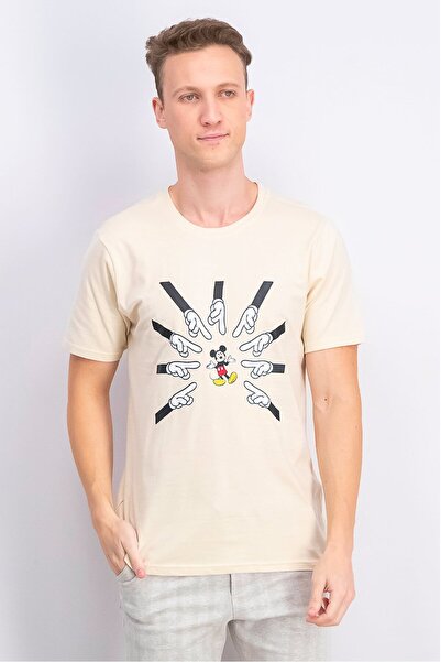 DIFUZED Men Crew Neck Short Sleeve Graphic Print T-shirt, Beige