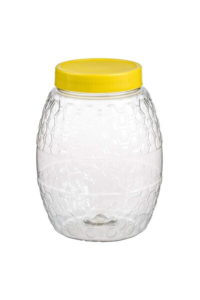 OEM Transparent Plastic Honey Container with Cellular Pattern & Yellow Lid 1.5L