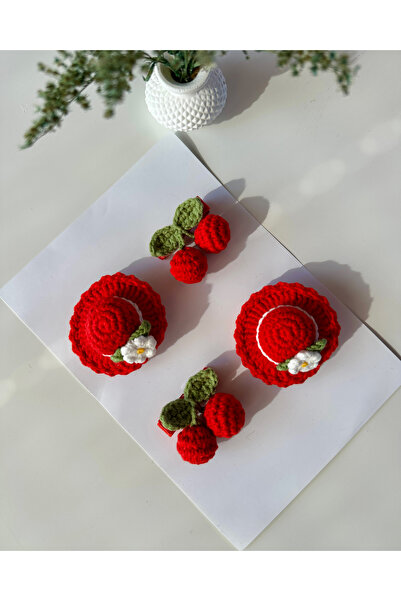 livadesign7 مشبك شعر بتصميم خاص على شكل قبعة وكرز، مجموعة مشابك شعر مصنوعة يد...