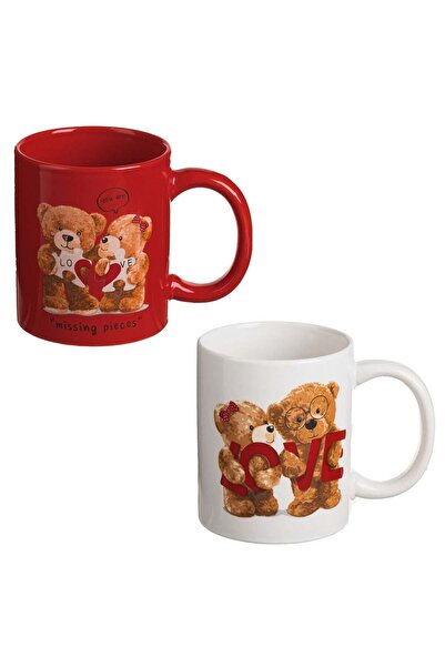 OEM Red and White Christmas Mug Set with Love Bears - 330ml