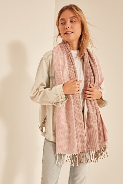 stravis Soft Textured Herringbone Patterned Pink Thick Shoulder Shawl Scarf