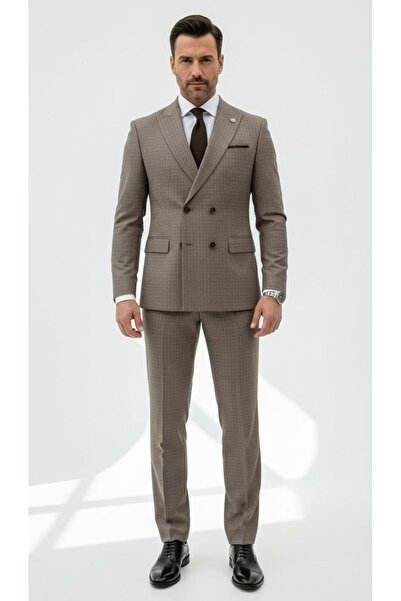 Plus Scorpion Men's Double-Breasted Slim Fit Suit – 4 Button, Pointed Collar,...