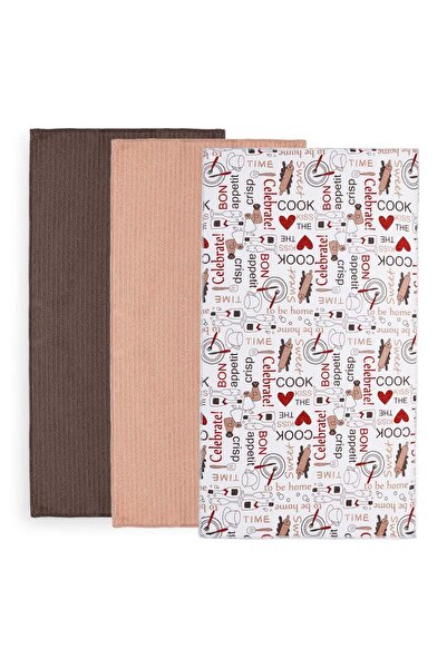 OEM Microfiber Kitchen Towels Brown Nude White with Pattern 60x35cm - 3pcs