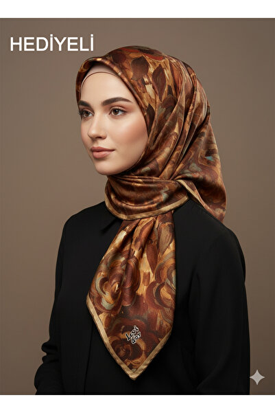 Levidor 90X90 Silk-Look Brown - Beige Crystal Scarf – Non-Slip Twill Stylish ...