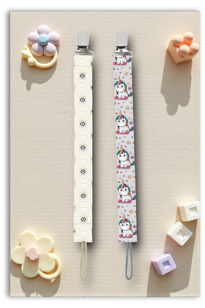 Mia Aurora 2li Set Emzik Askısı Emzik Zinciri Nazar Boncuğu Baby Unicorn Dese...