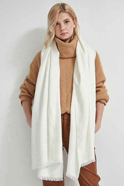 stravis Self-Tasseled Ecru Thick Shoulder Shawl Scarf