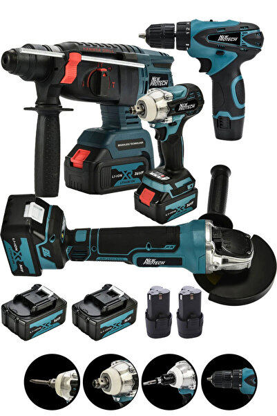 newprotech 4 Lü Set Torklu Akülü Vidalama Somun Sıkma Şarjlı Hilti 2-26 mm Şa...