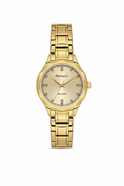 Ferrucci ساعة يد نسائية ذات لون ذهبي وسوار معدني ذهبي - مع علبة هدايا