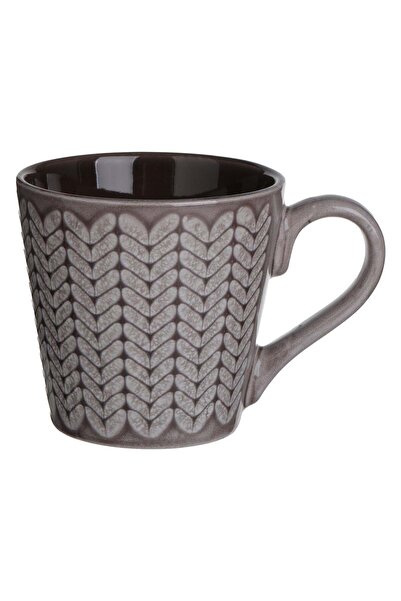 OEM Mini Ceramic Mug Beige Brown with Embossed Leaves Glaze 220ml