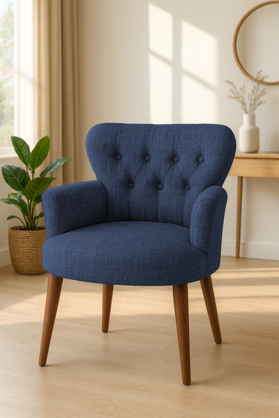 WATERYBROOK Modern Keten Kumaş Berjer Koltuk | Demonte | Ceviz Ayaklı Tekli K...