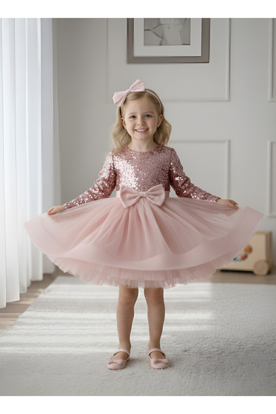 Mixie Βραδινό φόρεμα για πάρτι γενεθλίων με μακριά μανίκια παγιέτες και βελού...