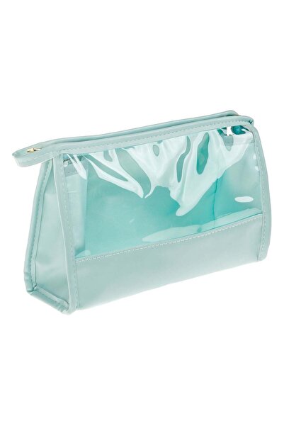 OEM Transparent Turquoise Eyeshadow Case with Gold Zipper 21.5x6x14cm