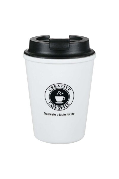 OEM Pahar din Plastic Alb Negru Capac 300ml