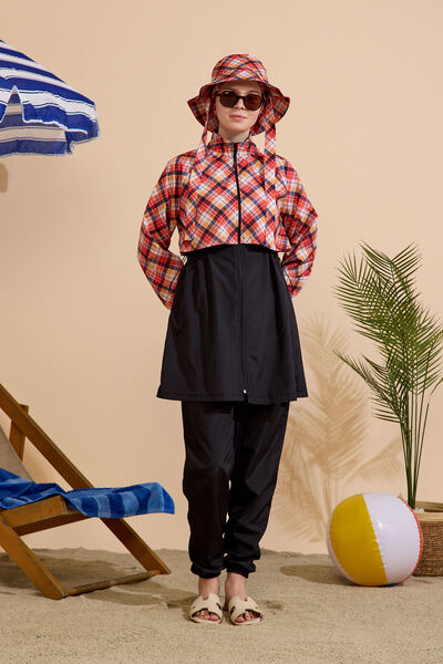 GAVLİA Women's Hijab Swimsuit 5-Piece Set - Full Coverage with Zipper..