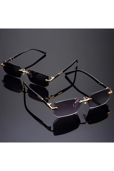 yordama نظارات شمسية ريترو مستطيلة بدون إطار للجنسين 2026 (أسود/رمادي/أخضر/بن...