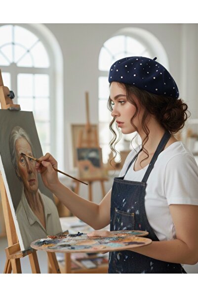 sema aksesuar Painter Beret with Zircon Stones and Pearl Gray - Gift Valentin...