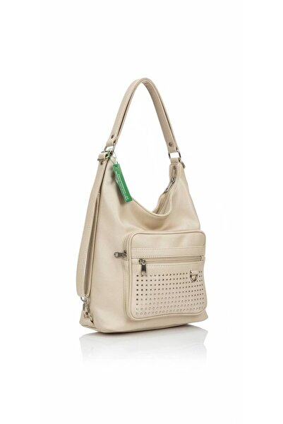 Çanta Trend Soft Textured Cream Shoulder Bag with Leather-Look Staple Detail ...