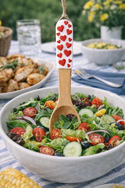 mutfak Kalpli El Yapımı Ahşap Salata Kaşığı | Dekoratif Aksesuarı