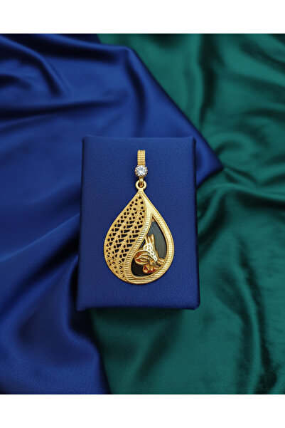 KONYA ÇELİK TAKICIM قلادة بتصميم قطرة مع نقش عثماني وتفاصيل من حجر الزركون