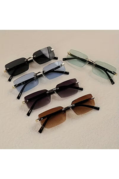 yordama Retro Rectangular Rimless Sunglasses Unisex 2026 (Black/Grey/Green/Br...