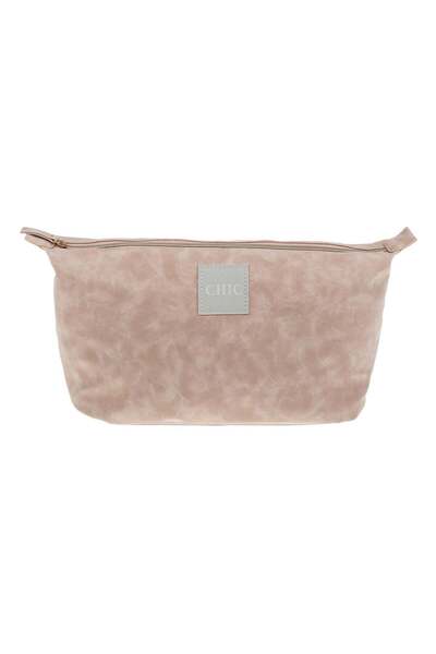 OEM Nude Suede Makeup Bag with Gold Zipper "Chic" 35x14x18cm