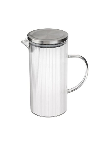 OEM Glass Jug with Striped Pattern & Metal Lid 1.3L