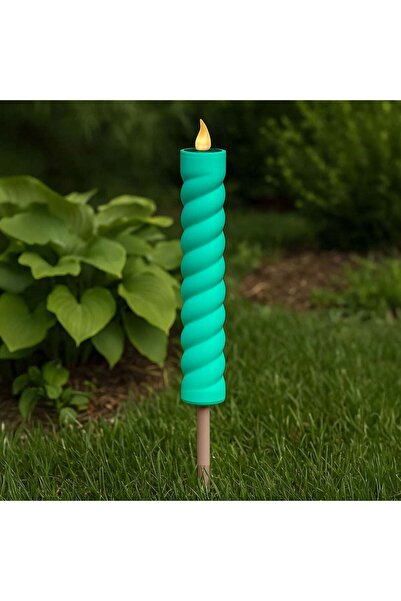 OEM Solar Stick Lamp with Candle Pattern & LED Green Brown 31cm