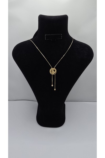 ahsenaksesuar2025 Stainless Steel Gold Color 2-Piece Heart Model Tassel Necklace