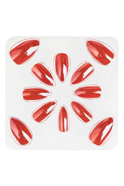 OEM Set of Adhesive False Nails Glossy Red Almond - 12pcs