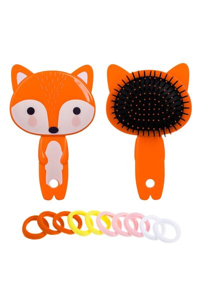 OEM Orange Fox Hairbrush Set & 10 Colorful Elastics for Kids