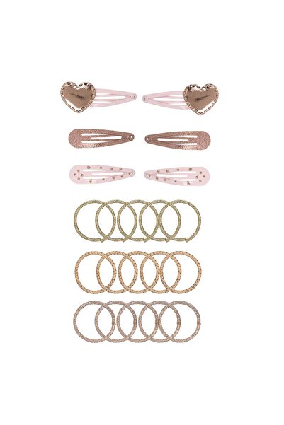 OEM Set of 15 Hair Clips & 15 Hair Elastics for Children Pink Ariu Biline Gli...
