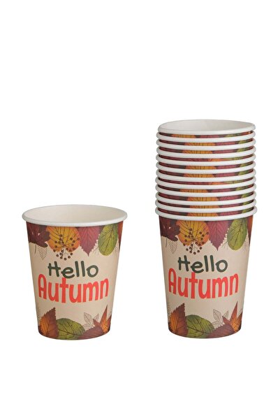 OEM Σετ από Εκρού Χάρτινα Ποτήρια για Πάρτι με Σχέδιο Φθινοπωρινά Φύλλα "Hell...