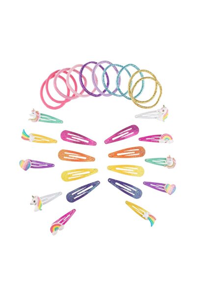 OEM Hair Accessories Set with 18 5cm Glitter Clips & 10 Rainbow Elastics for ...