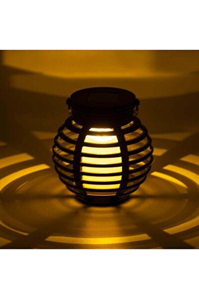 OEM Round Black Plastic Solar Lantern with LED Flame Effect Ø11x11cm