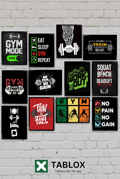 TABLOX Gym Sports Hall Bodybuilding Fitness No Pain No Gain 12 Piece Decorati...