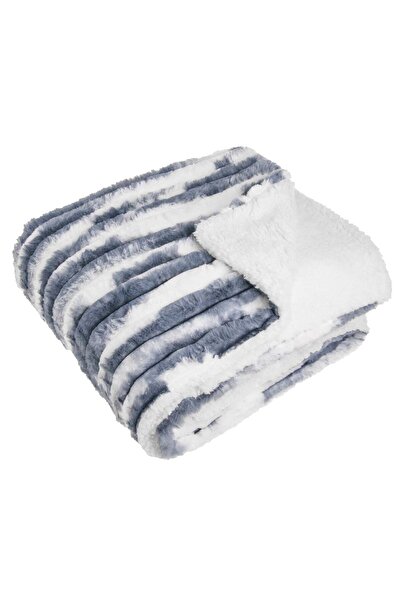 OEM Bleu White Faux Fur Blanket with Embossed Striped Pattern for Armchair 16...