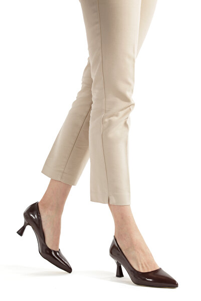 PAYZİN Stiletto Brown Patent Leather 5 cm Goblet Heel Round Toe Pointed Toe C...