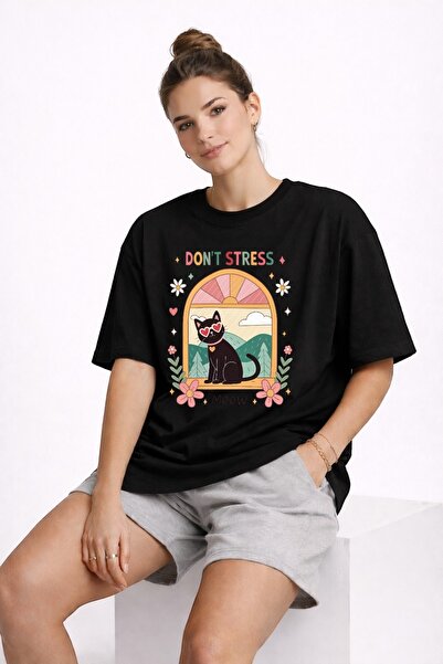 ArtYus Don'T Stress Cat Printed Unisex Colorful T-Shirt