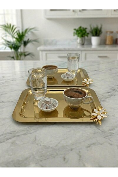 Fabrication Papatya Detailed Metal Presentation Tray Set of 2 – Gold and Silv...