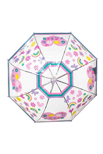 OEM Good Vibes Automatic Lilac Transparent Rain Umbrella for Kids 82cm