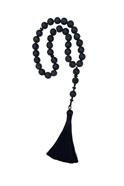 Feijewellery مسبحة صلاة من حجر اللافا الأسود الطبيعي، 33 حبة، 10 مم، مسبحة إس...