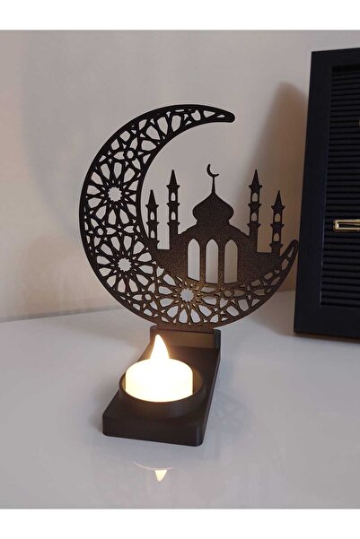 NadarStudio Ramazan Dekoratif Mumluk / İslami Ay Yıldız Cami Desenli LED Şamd...