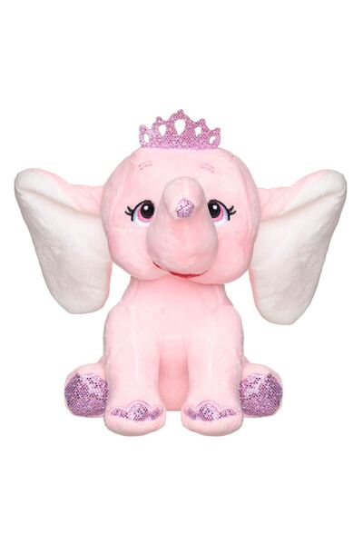 OEM Elefant de Plus Roz cu Urechi Mari Glitter Argintiu Coroana 21cm